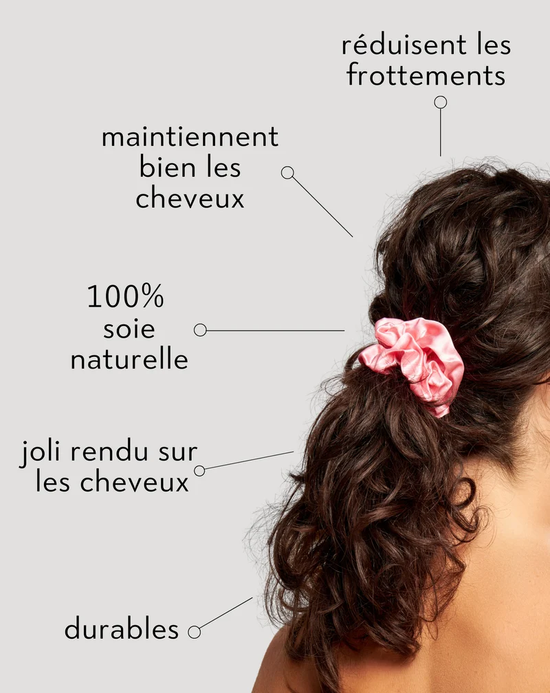 Lot de 3 chouchous Twisty en soie 100% naturelle - vert, crème, noir