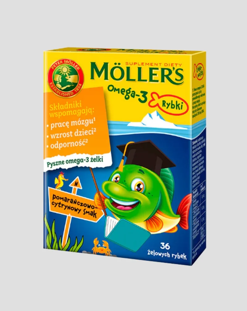 Complément alimentaire à base d'acides gras oméga-3 Moller's orange and lemon flavoured fish 36 jelly beans