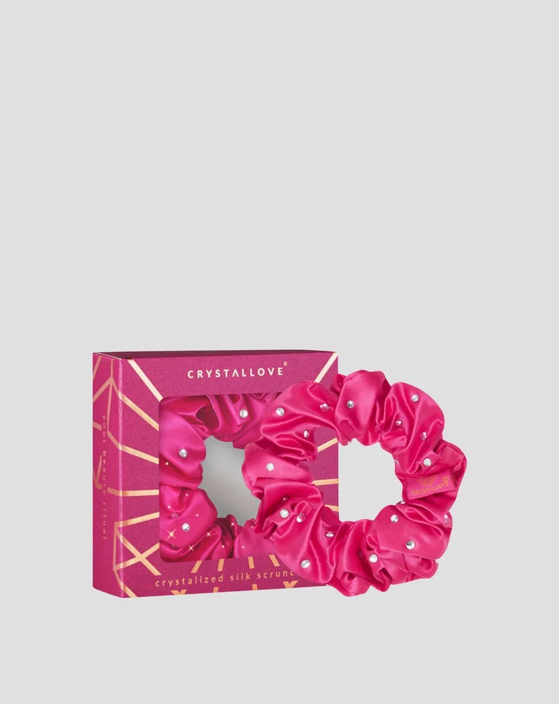 Chouchou en soie avec cristaux – hot pink Crystallove