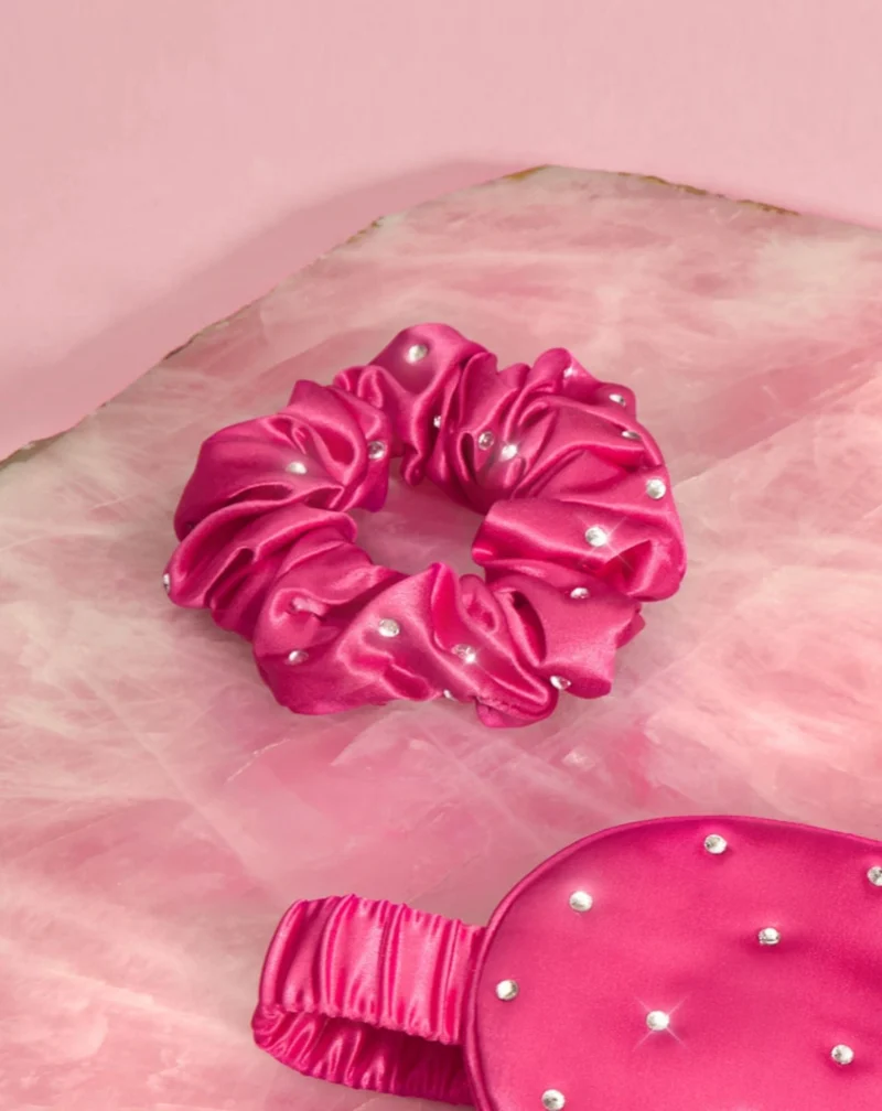Chouchou en soie avec cristaux – hot pink Crystallove