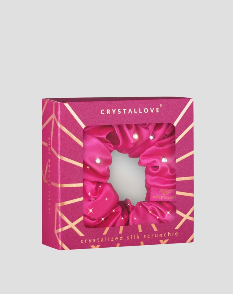 Chouchou en soie avec cristaux – hot pink Crystallove