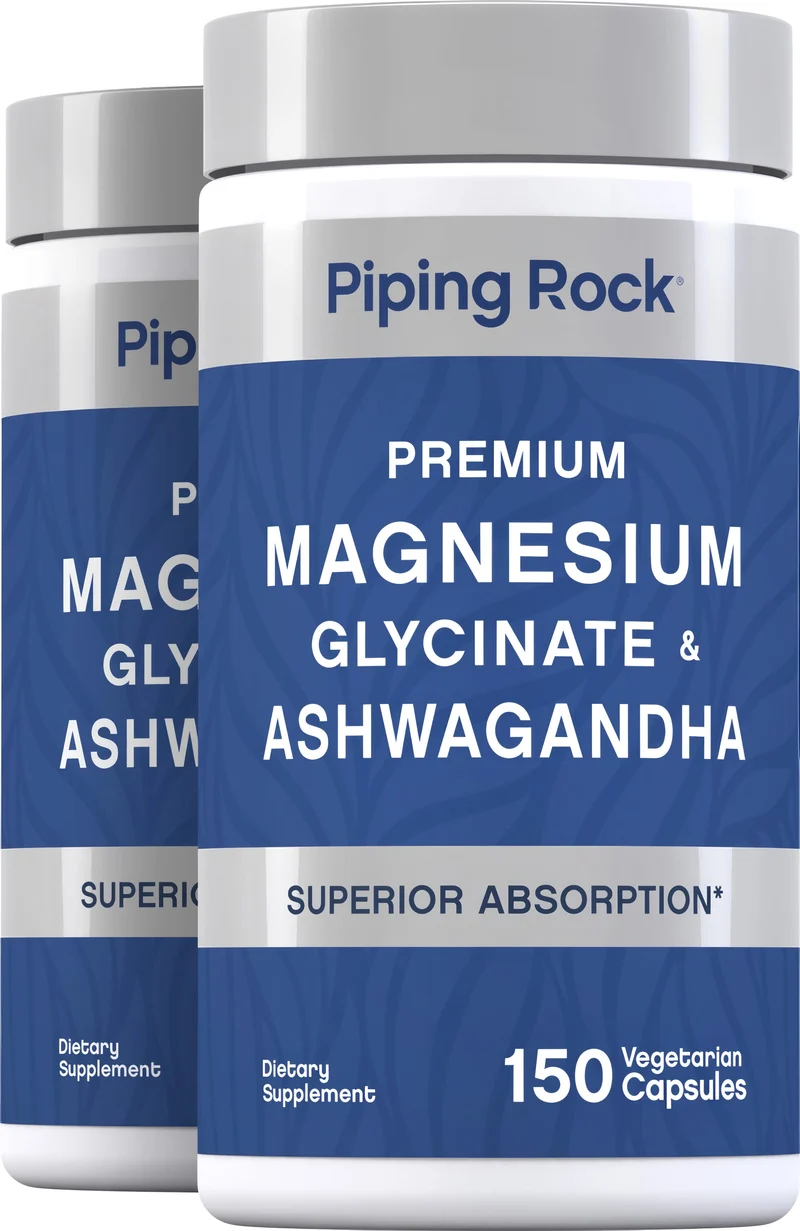 Magnesium Glycinate + Ashwagandha, 150 Vegetarian Capsules, 2 Bottles