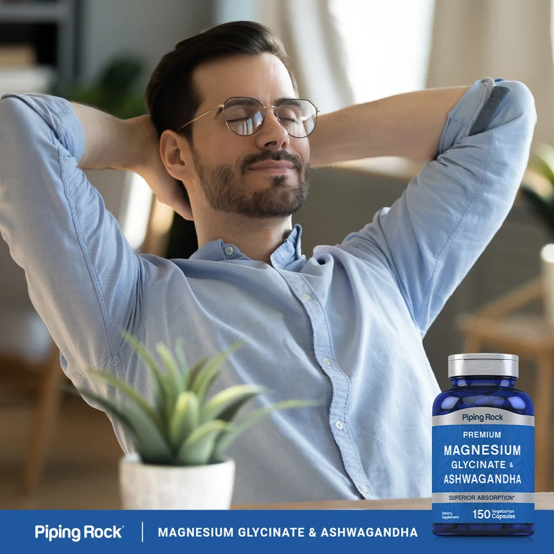 Magnesium Glycinate + Ashwagandha, 150 Vegetarian Capsules, 2 Bottles