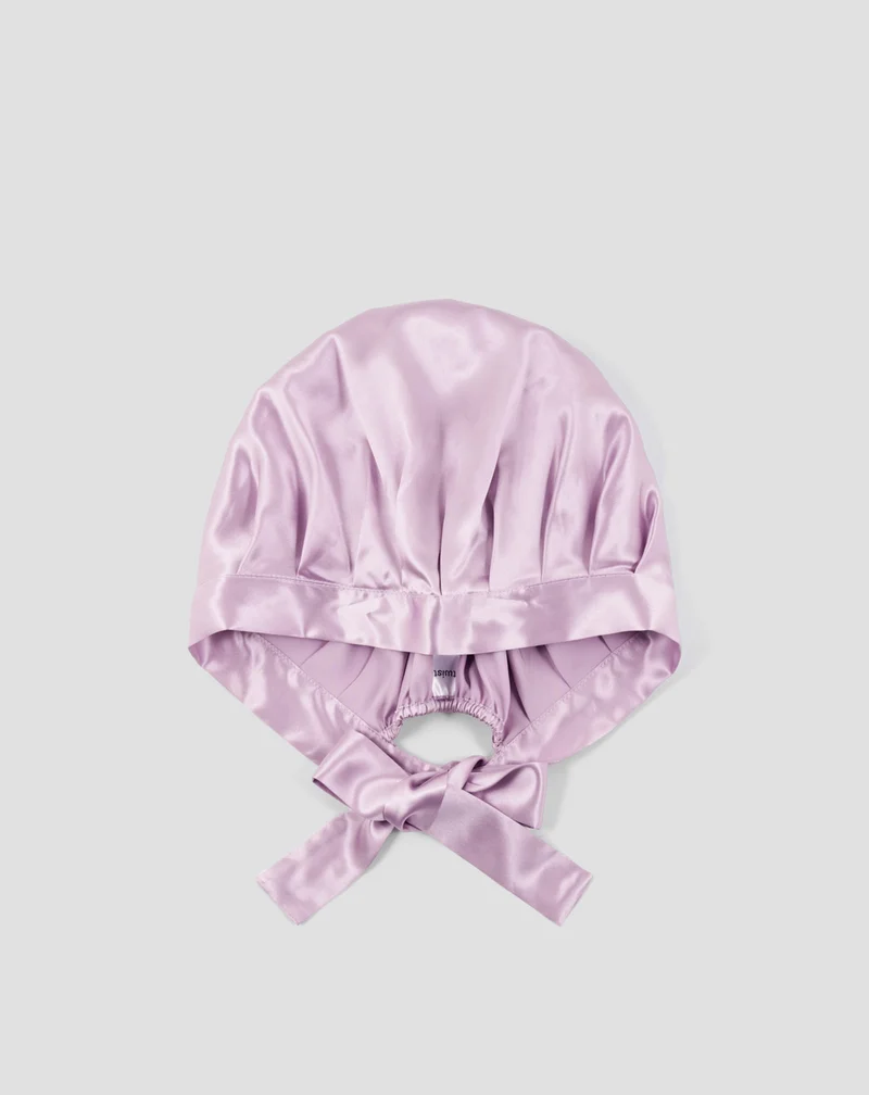 Bonnet de nuit en soie rose pour cheveux bouclés et ondulés - Twisty