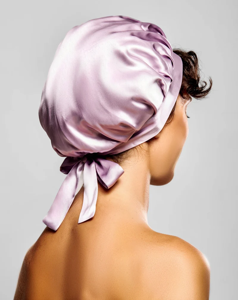 Bonnet de nuit en soie rose pour cheveux bouclés et ondulés - Twisty