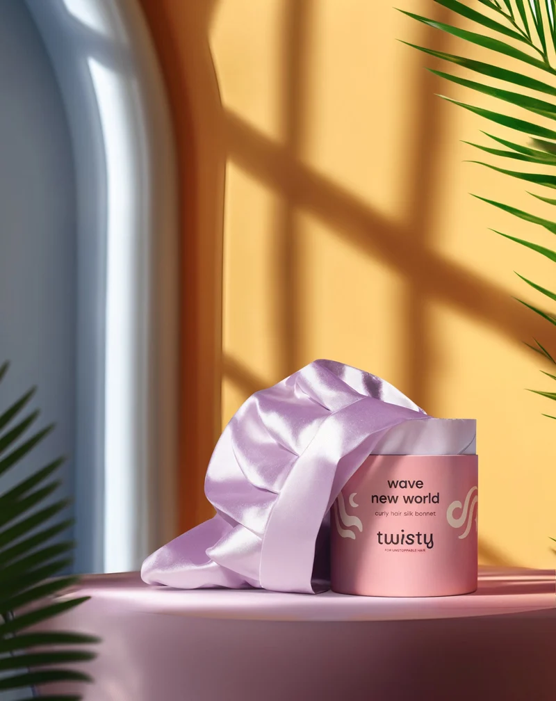Bonnet de nuit en soie rose pour cheveux bouclés et ondulés - Twisty