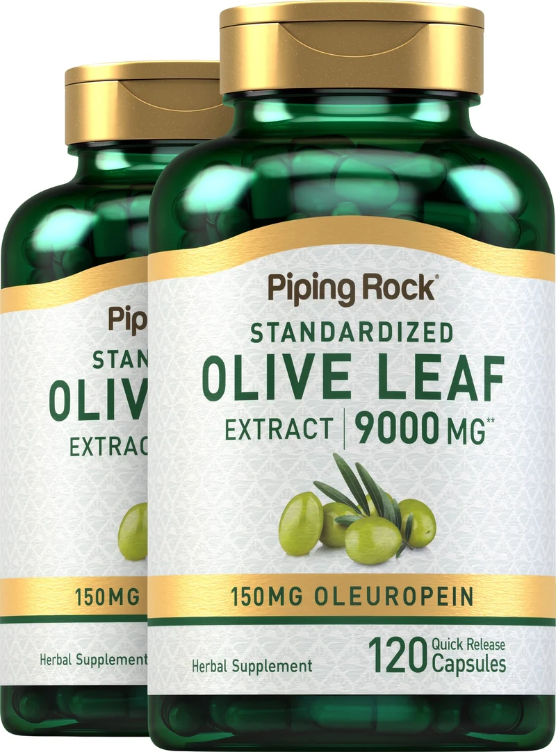 Olive Leaf Extract, 9000 mg, 120 Quick Release Capsules, 2 Bottles