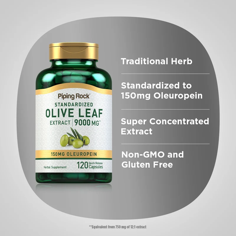 Olive Leaf Extract, 9000 mg, 120 Quick Release Capsules, 2 Bottles