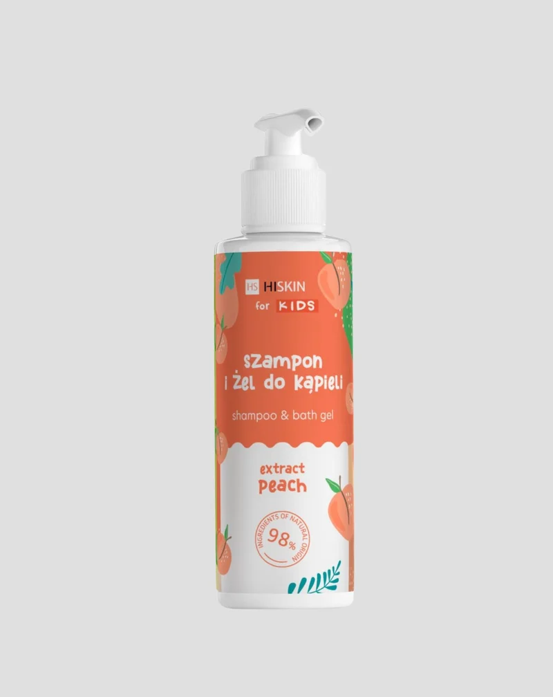Shampooing et gel douche 2 en 1 pour enfants au parfum de pêche HiSkin