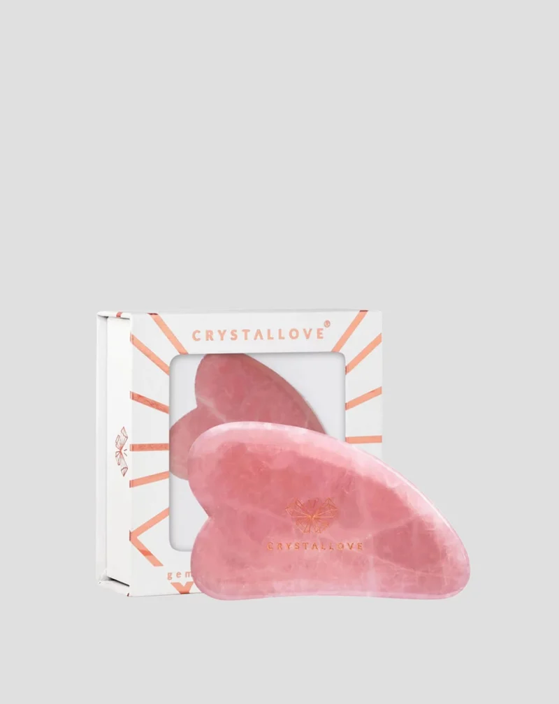 Plaque de massage du visage gua sha en quartz rose, pierre d'amour Crystallove