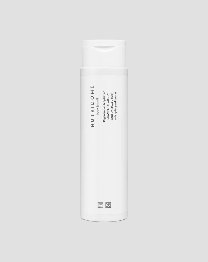 Shampooing pour cheveux secs et abîmés Nutridome à la kératine hydrolysée, régénération et hydratation