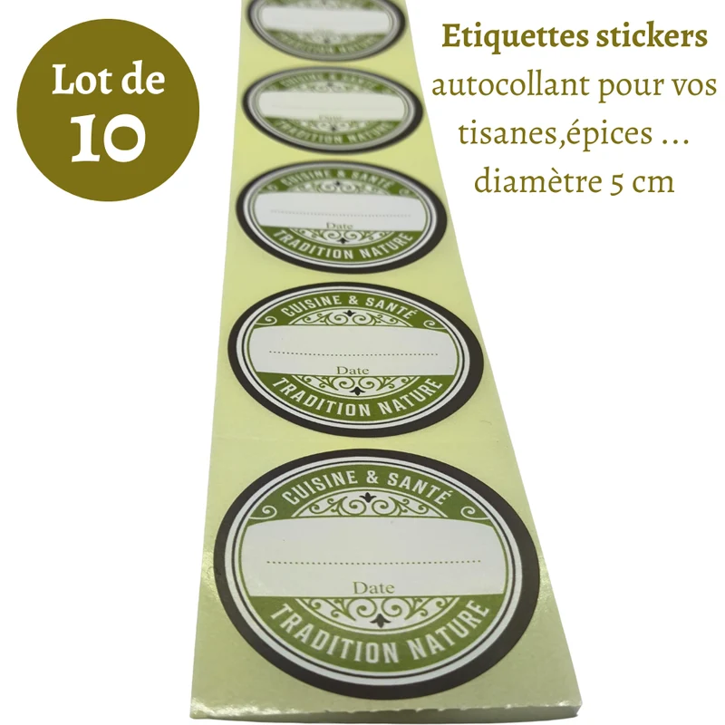 Lot de 10 étiquettes stickers boîtes tisanes,épices, thé