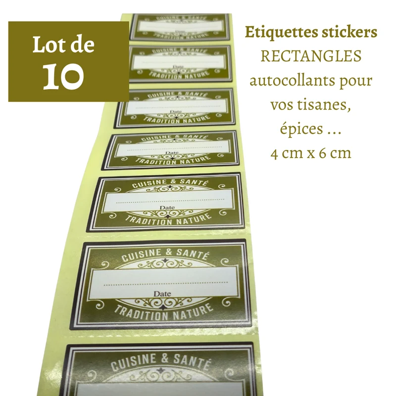 Lot de 10 étiquettes stickers boîtes tisanes,épices, thé