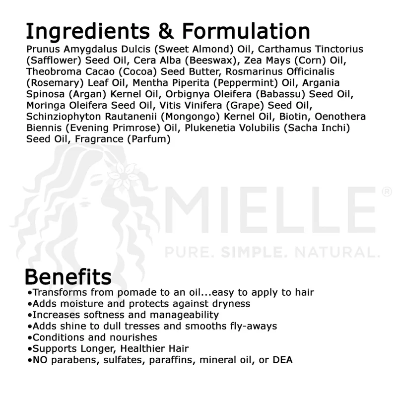 MIELLE - Soin hydratant pour le cuir chevelu pommade - huile au romarin et à la menthe 142g