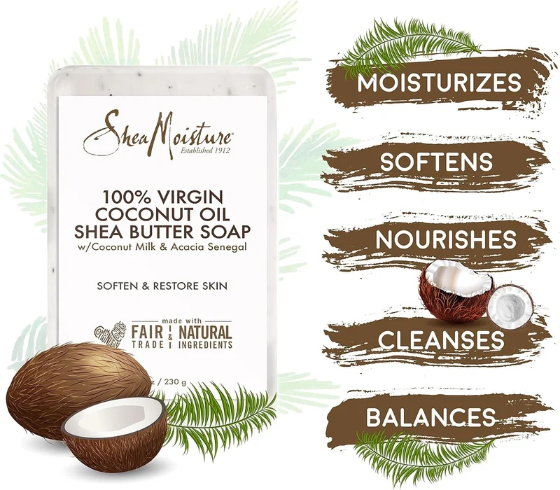 Shea Moisture — Savon "Coco & Karité" 100% Virgin Coconut Oil - Hydratation Quotidienne - 230g