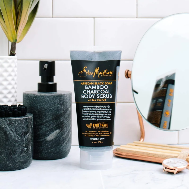 Shea Moisture - Gommage Corporel Au Charbon De Bambou Avec Savon Noir Africain Avec Huile De Théier 170G