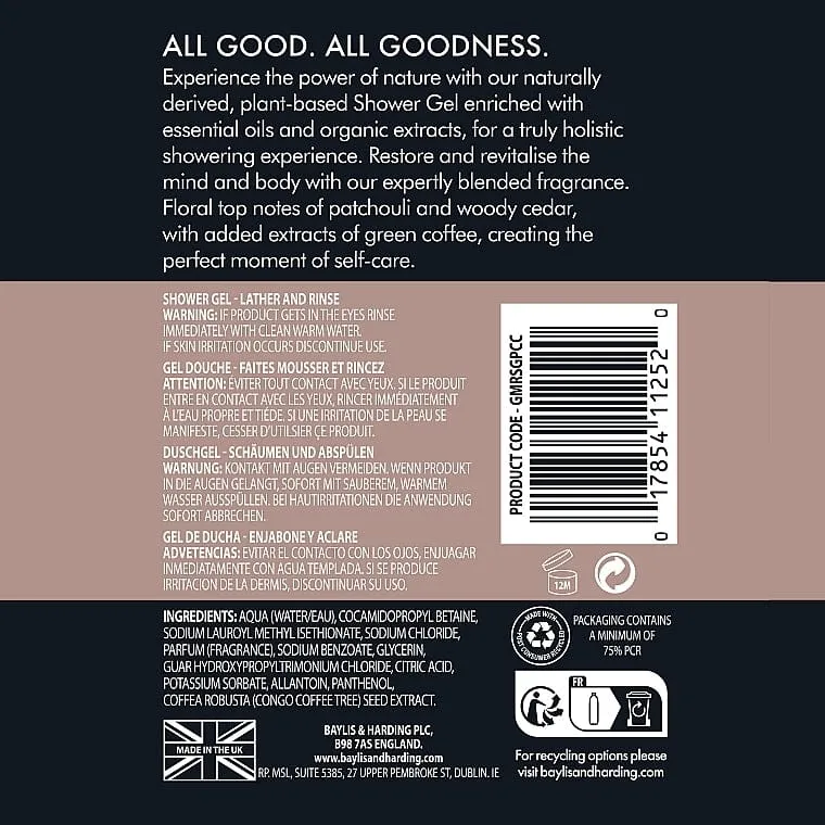 Goodness Men - Gel de Douche Naturel au Cèdres et au Cyprès Patchouli "Cedar And Cypress Natural Shower Gel 500ml