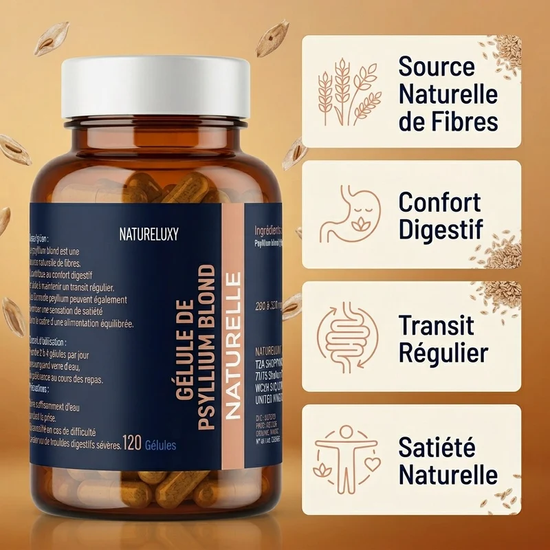 Psyllium Blond 120 Gélules Végétales – Origine Inde – Complément Alimentaire