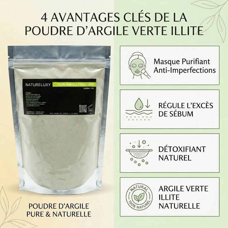 Argile verte en poudre 500 g – Usage externe (visage, cheveux, bains)