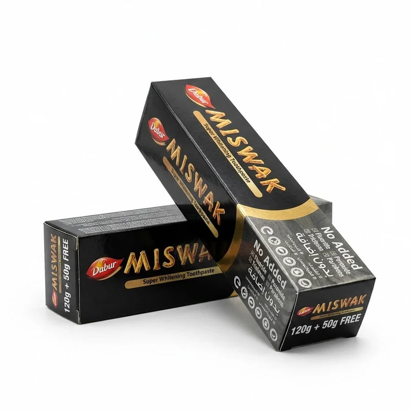 Lot de 2 – Dabur Miswak Dentifrice Blanchissant au Charbon Actif – 120 g + 50 g (x2)