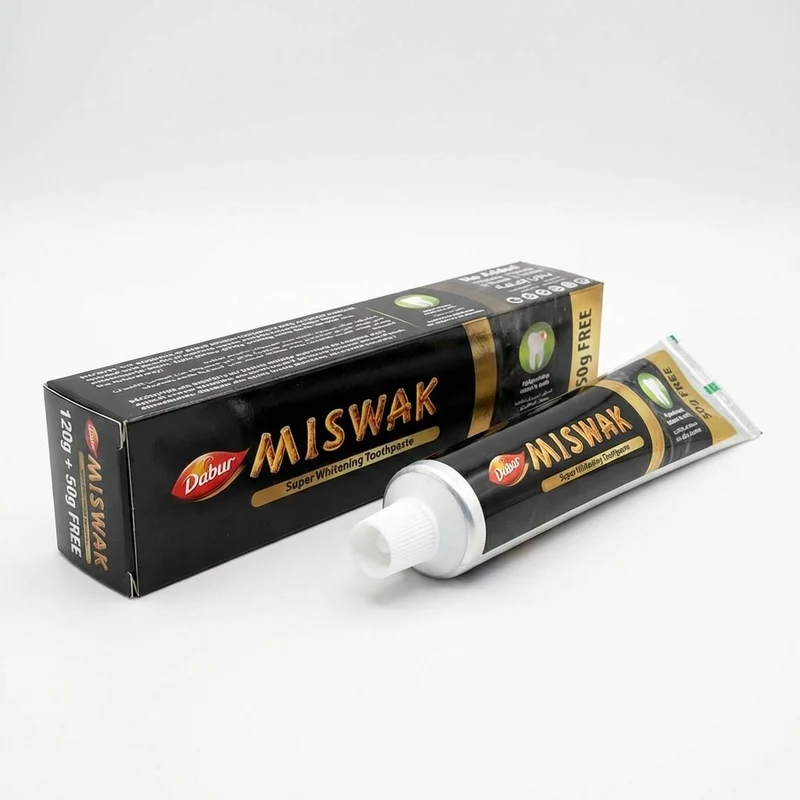 Lot de 2 – Dabur Miswak Dentifrice Blanchissant au Charbon Actif – 120 g + 50 g (x2)