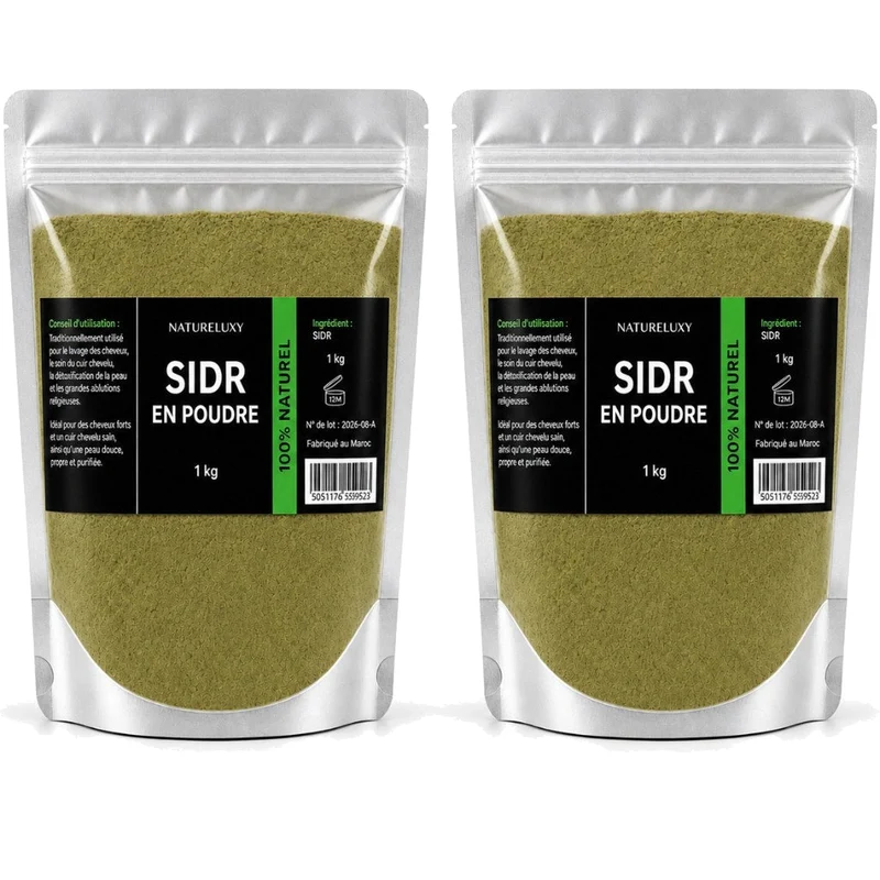 Sidr en poudre (feuilles de jujubier) – Pack 2×1 kg – 100% naturel – Origine Maroc – NATURELUXY