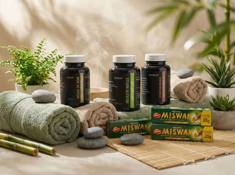 Pack bien-être naturel complet Nigelle, Costus, Séné, Miswak x5