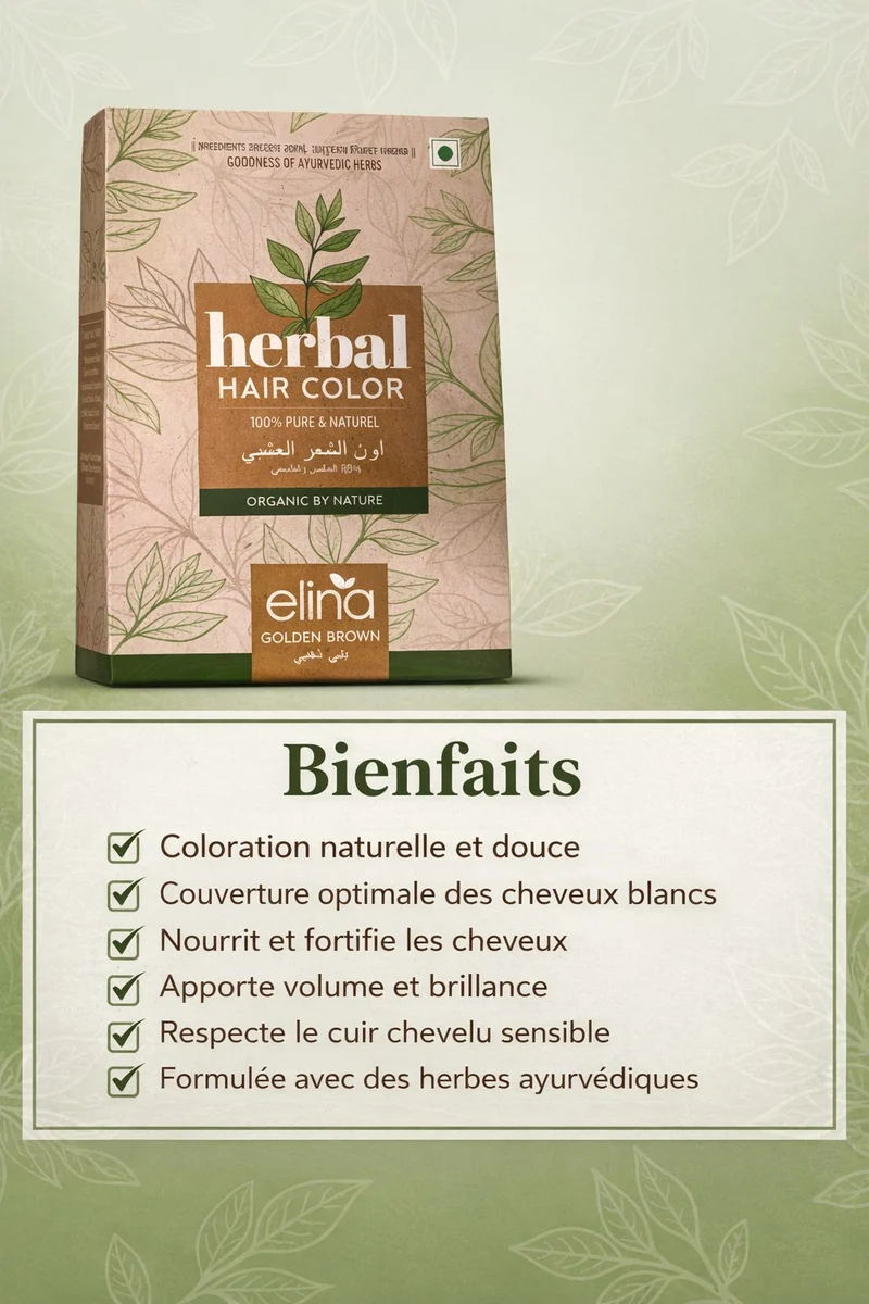 Coloration capillaire végétale Golden Brown – herbes ayurvédiques