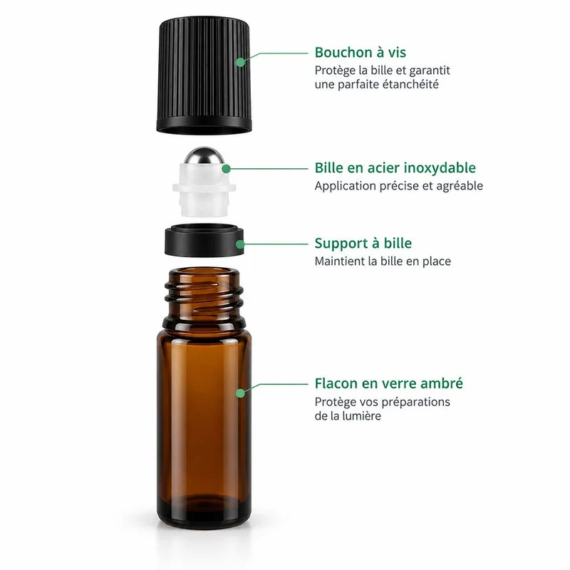 Roll-on en verre ambré et bille inox