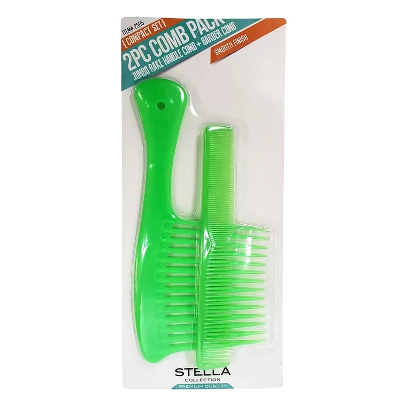 Stella Collection ITEM# 2505 " Couleur VERTE" Jumbo Rake Handle Comb +Barber Comb