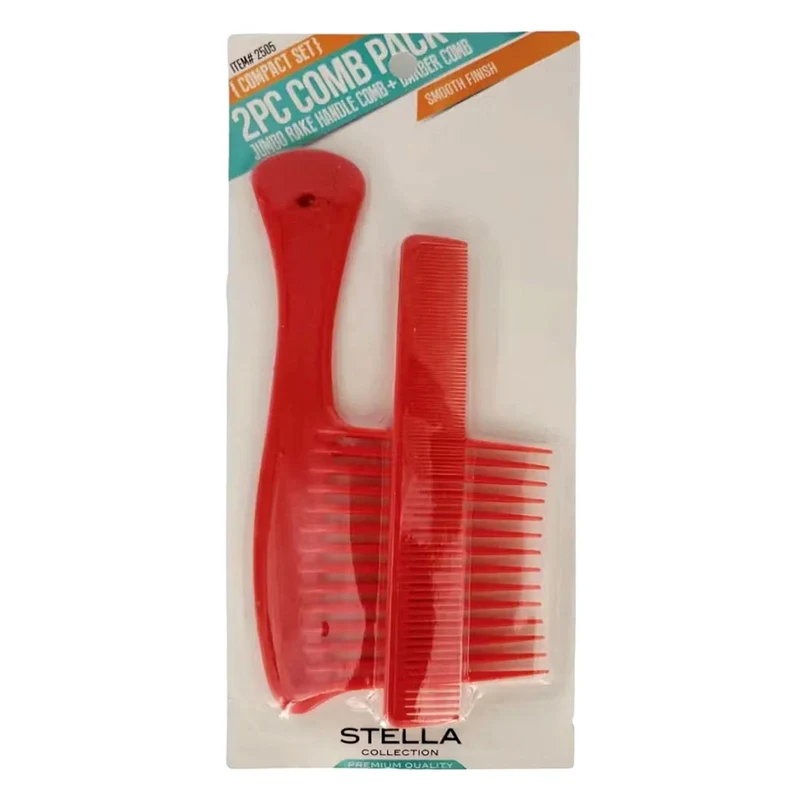 Stella Collection - ITEM #2505 Couleur Rouge "Stella Jumbo Rake Handle Comb + Barber Comb"