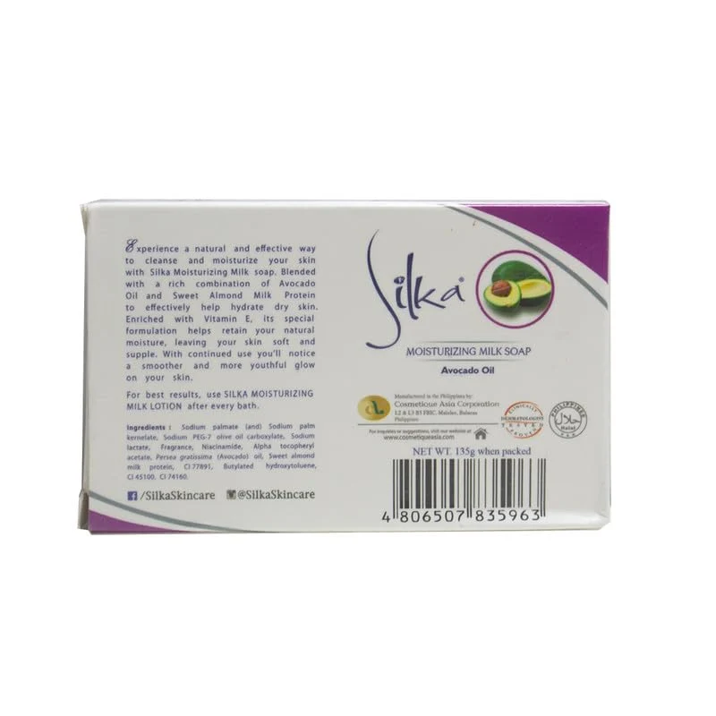 Silka® - Savon au Lait Hydratant à l'Huile d'Avocat "Moisturizing Milk Soap Avocado Oil" 135g