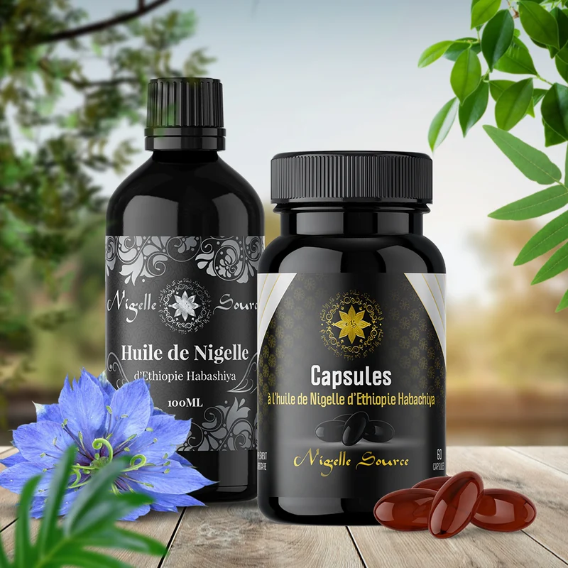 Pack Nigelle d’Éthiopie 99% – 60 Capsules (500 mg) + Huile 100 mL – Cosmétique & Comestible