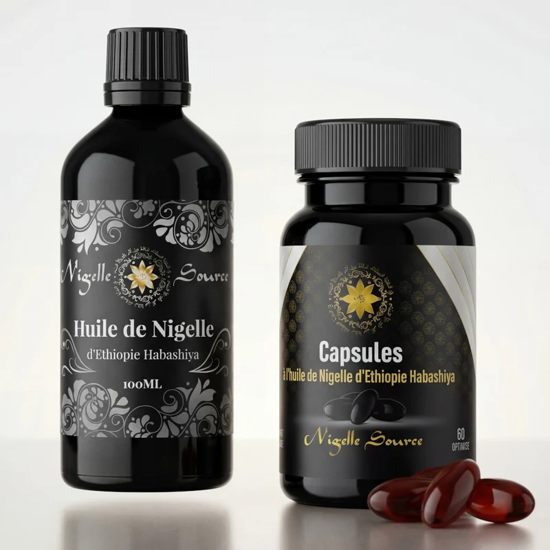 Pack Nigelle d’Éthiopie 99% – 60 Capsules (500 mg) + Huile 100 mL – Cosmétique & Comestible