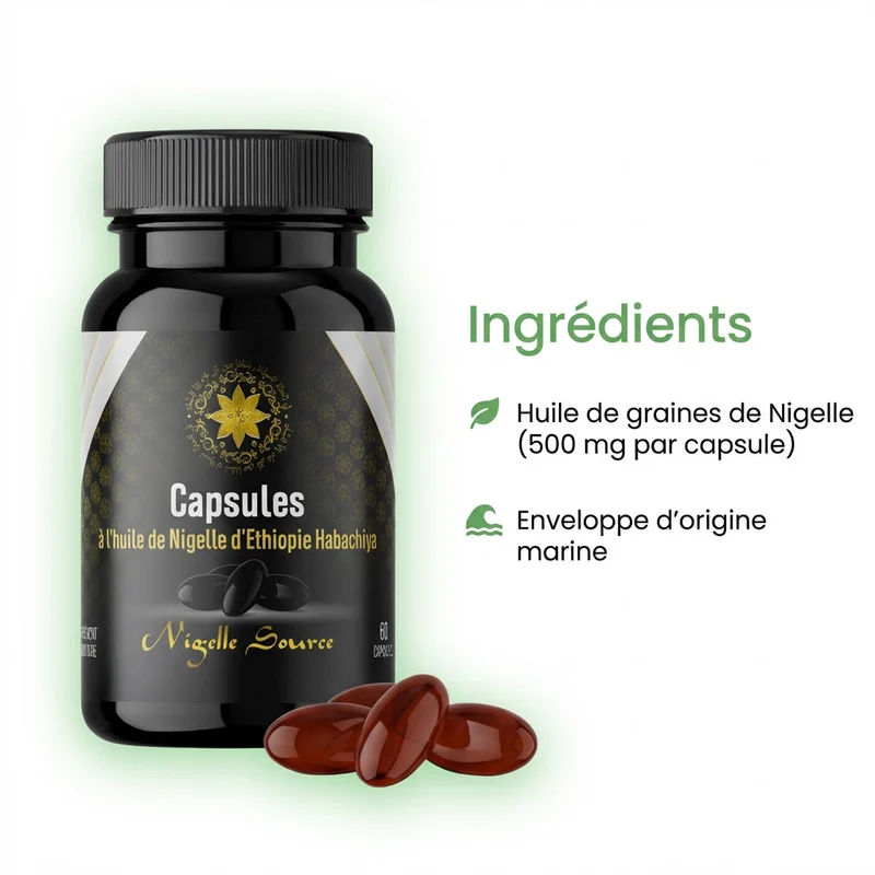 Capsules d’Huile de Nigelle d’Éthiopie – 60 capsules (500 mg) – Habachiya