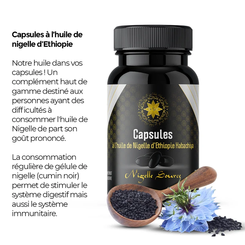 Capsules d’Huile de Nigelle d’Éthiopie – 60 capsules (500 mg) – Habachiya