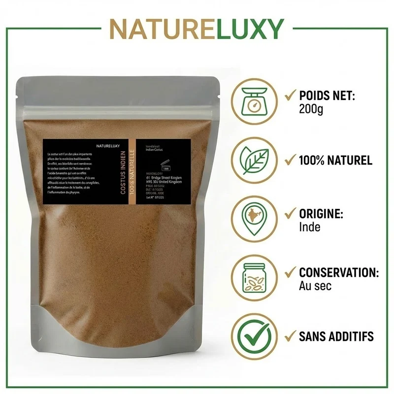 20 kg Costus Indien en Poudre 100% Naturel (Origine Inde) — Emballage 1 kg x20