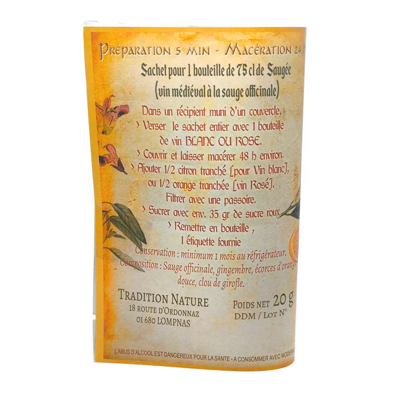 Saugée douceur médiévale |sachet pour 1 bouteille de vin de sauge