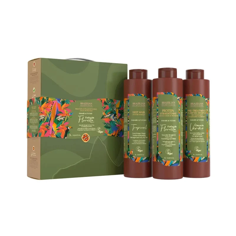 Brazilian Secrets Hair - Kit lissage à base de protéines Força da Floresta - (3 x 1000ml)