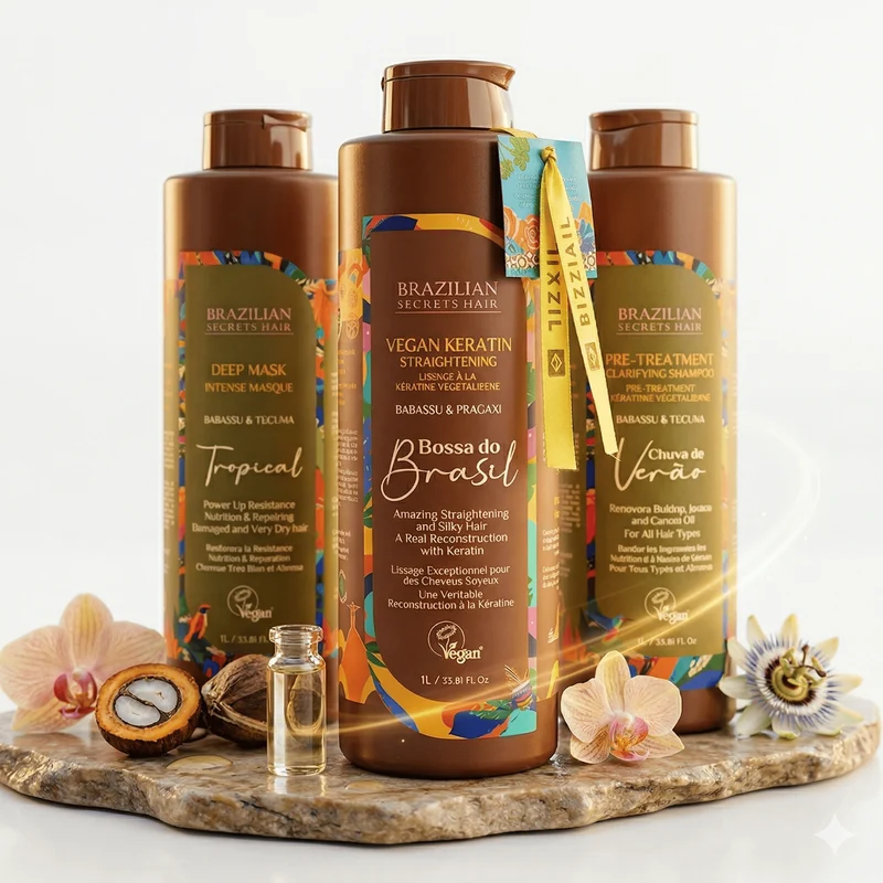 Brazilian Secrets Hair - Kit lissage profond à la kératine végétalienne Bossa do Brasil - 3 x 1L