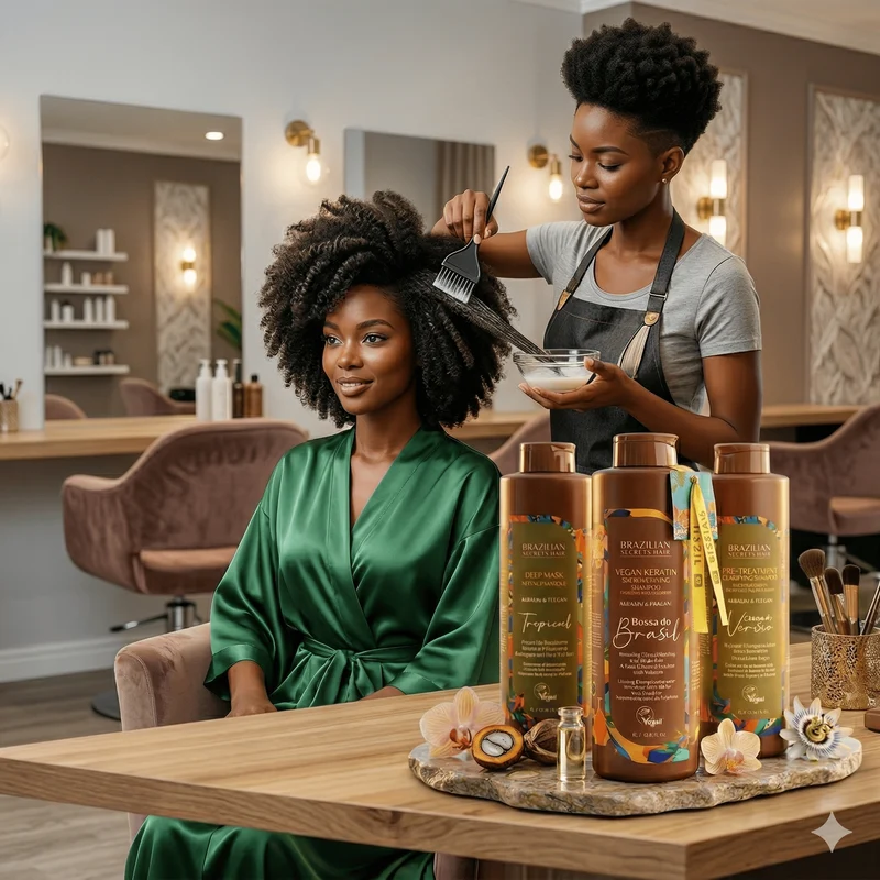 Brazilian Secrets Hair - Kit lissage profond à la kératine végétalienne Bossa do Brasil - 3 x 1L