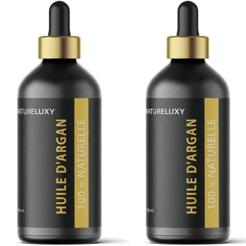 2×100 mL Huile d’Argan 100% Naturelle – Pipette – Soin Peau & Cheveux
