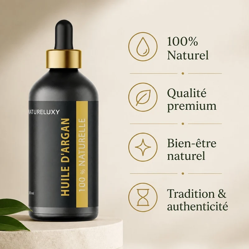2×100 mL Huile d’Argan 100% Naturelle – Pipette – Soin Peau & Cheveux