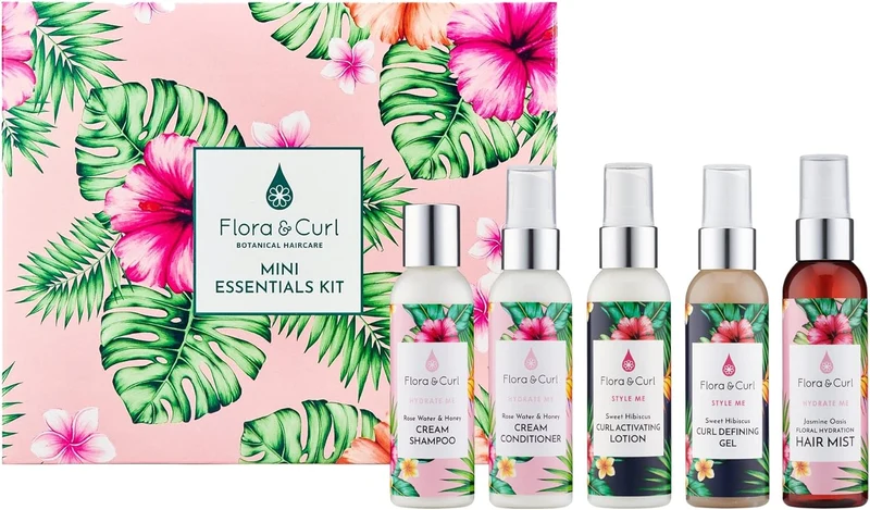 Flora & Curl - Mini kit de soins capillaires essentiels à base de plantes