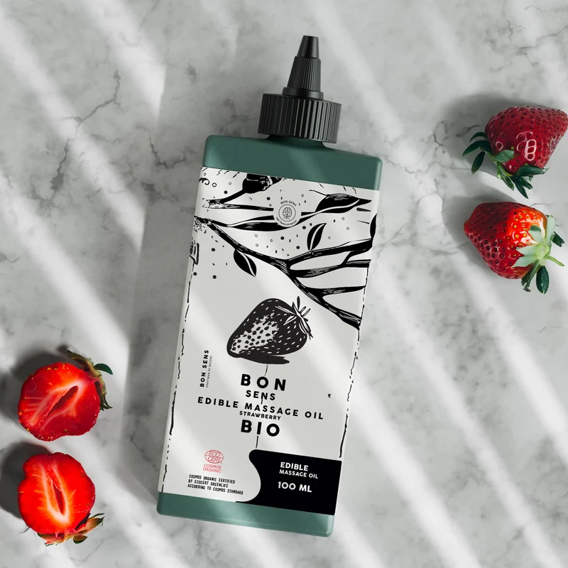 Huile de Massage Comestible Bio - Goût Fraise