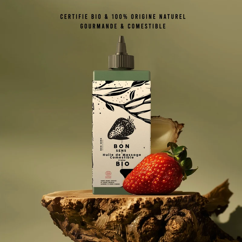 Huile de Massage Comestible Bio - Goût Fraise
