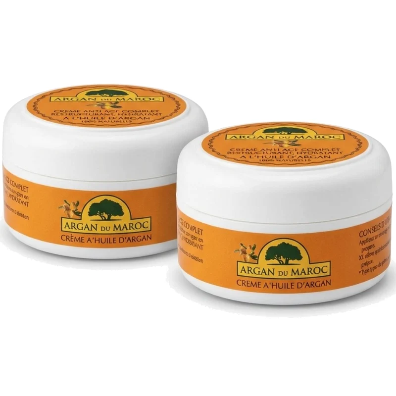 Lot de 2 Crèmes Anti-Rides à l’Huile d’Argan du Maroc – Soin Visage & Contour des Yeux Jour/Nuit – 2 x 100 mL