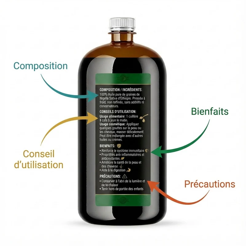 Huile de Nigelle (Cumin Noir) d’Éthiopie 1L – Habachia