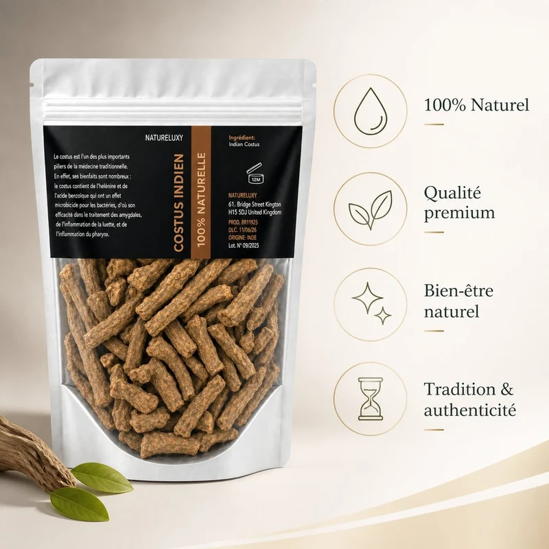 Costus Indien Brut 400 g 100% Naturel – Racines Entières – Natureluxy