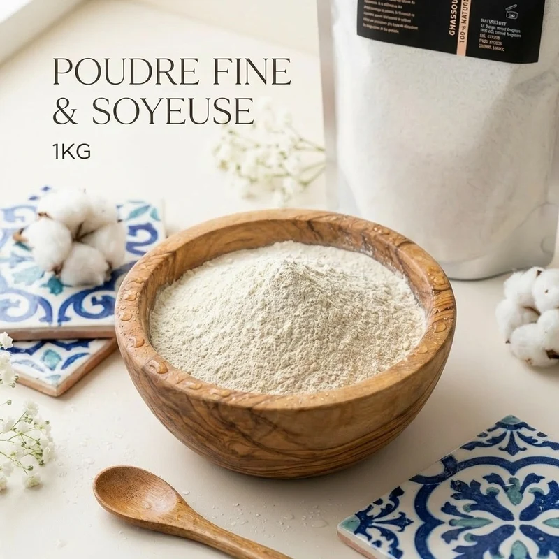 Argile Ghassoul Blanc en Poudre 1Kg Ultrafine Masque Visage Corps et Cheveux